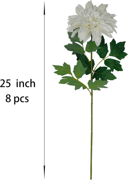 8Pcs Purple Pink Dahlia Artificial Flowers, 25" Fake Silk Dahlia Flower Bouquets for DIY Wedding Centerpieces Arrangements Bridal Shower Party Home Decorations（with Luxuriant Foliage）