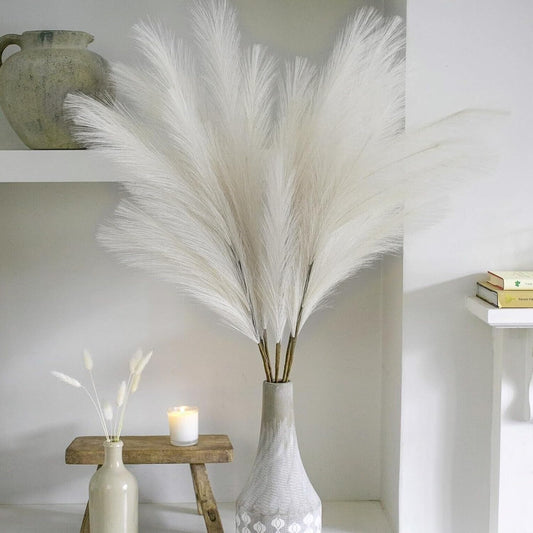 38" 10 Stems White Pampas Grass Tall Decor Faux Pampas Grass for Floor Vase