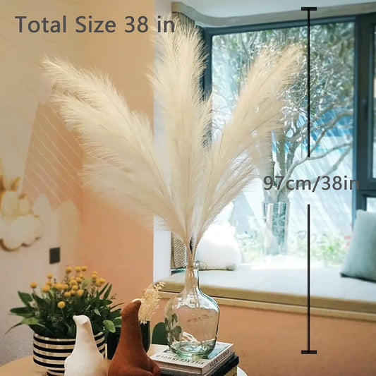 38" 10 Stems White Pampas Grass Tall Decor Faux Pampas Grass for Floor Vase