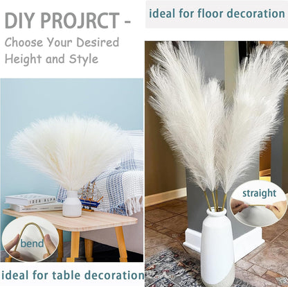 38" 10 Stems White Pampas Grass Tall Decor Faux Pampas Grass for Floor Vase