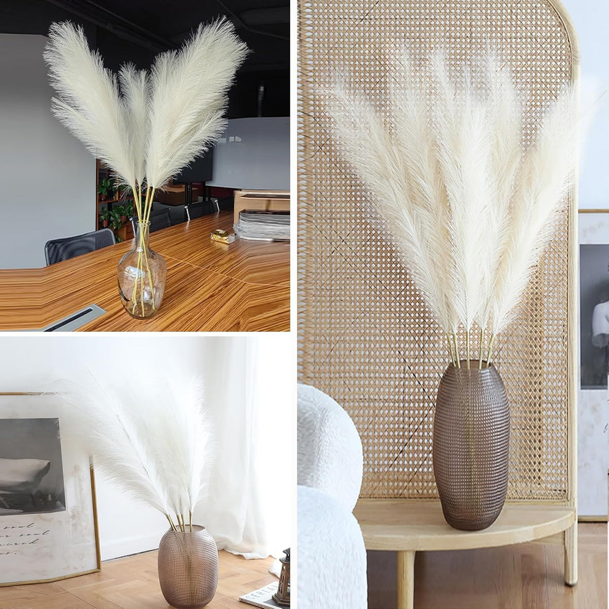 38" 10 Stems White Pampas Grass Tall Decor Faux Pampas Grass for Floor Vase