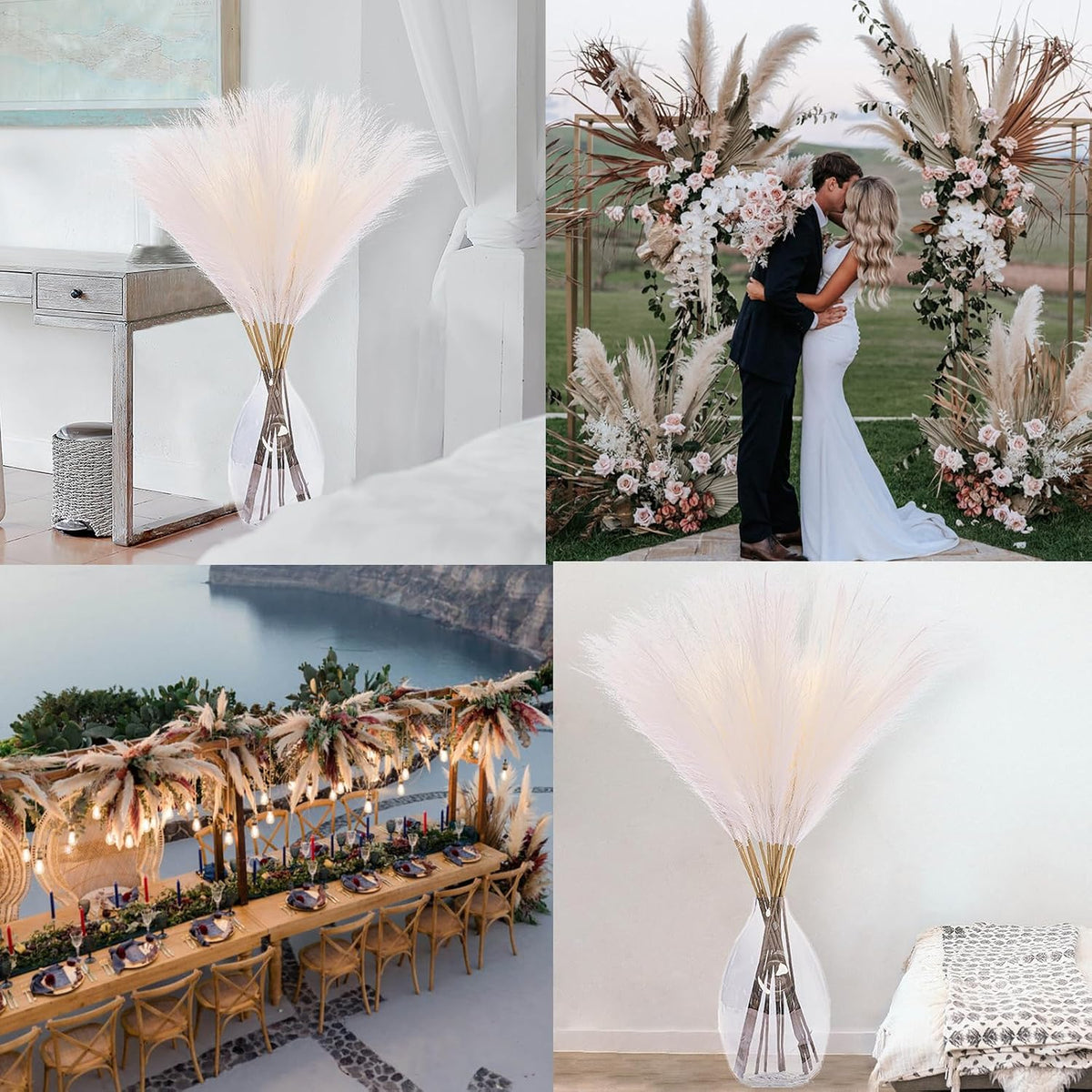 38" 10 Stems White Pampas Grass Tall Decor Faux Pampas Grass for Floor Vase