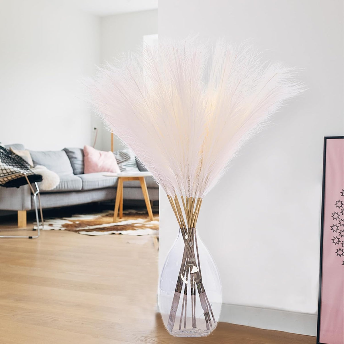 38" 10 Stems White Pampas Grass Tall Decor Faux Pampas Grass for Floor Vase