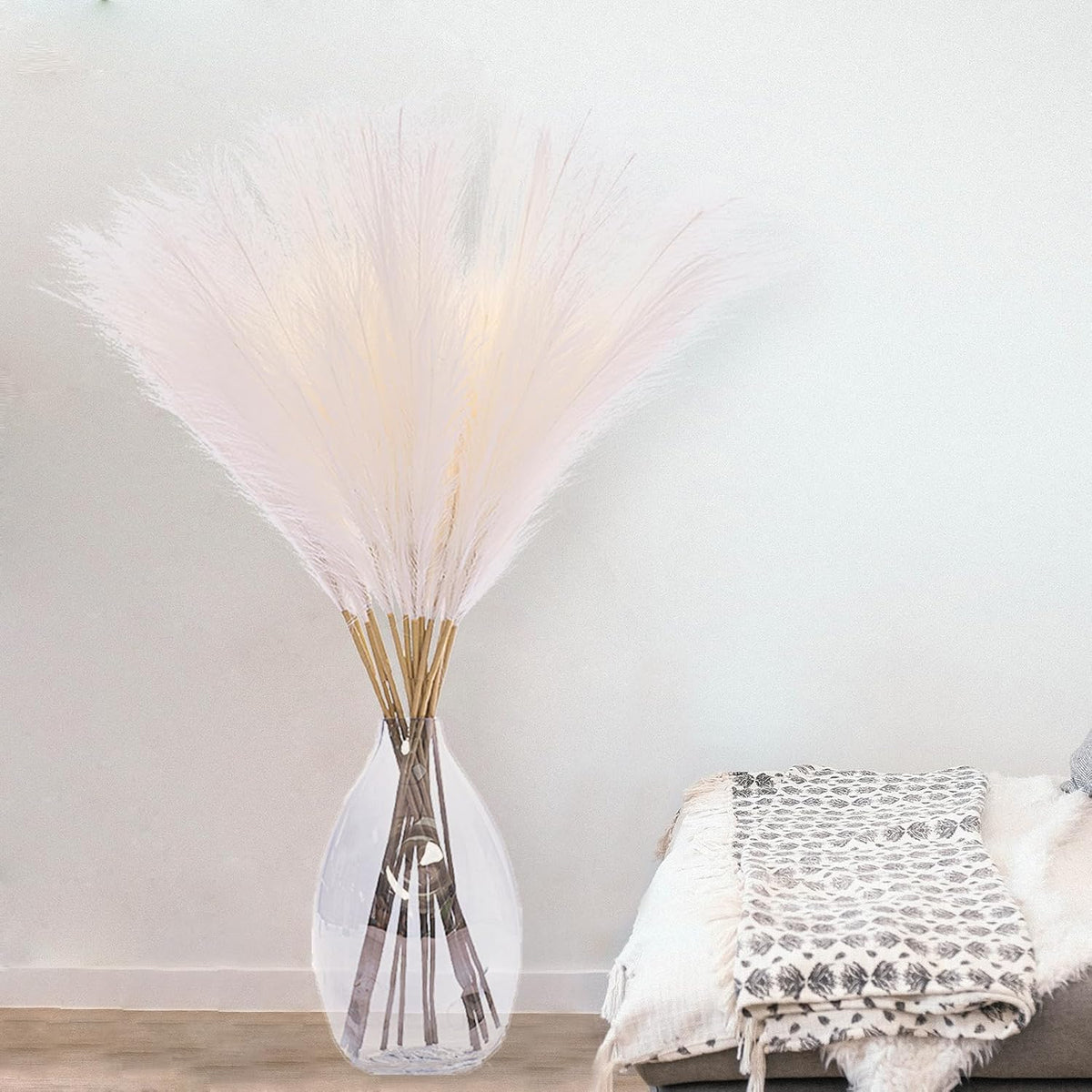38" 10 Stems White Pampas Grass Tall Decor Faux Pampas Grass for Floor Vase