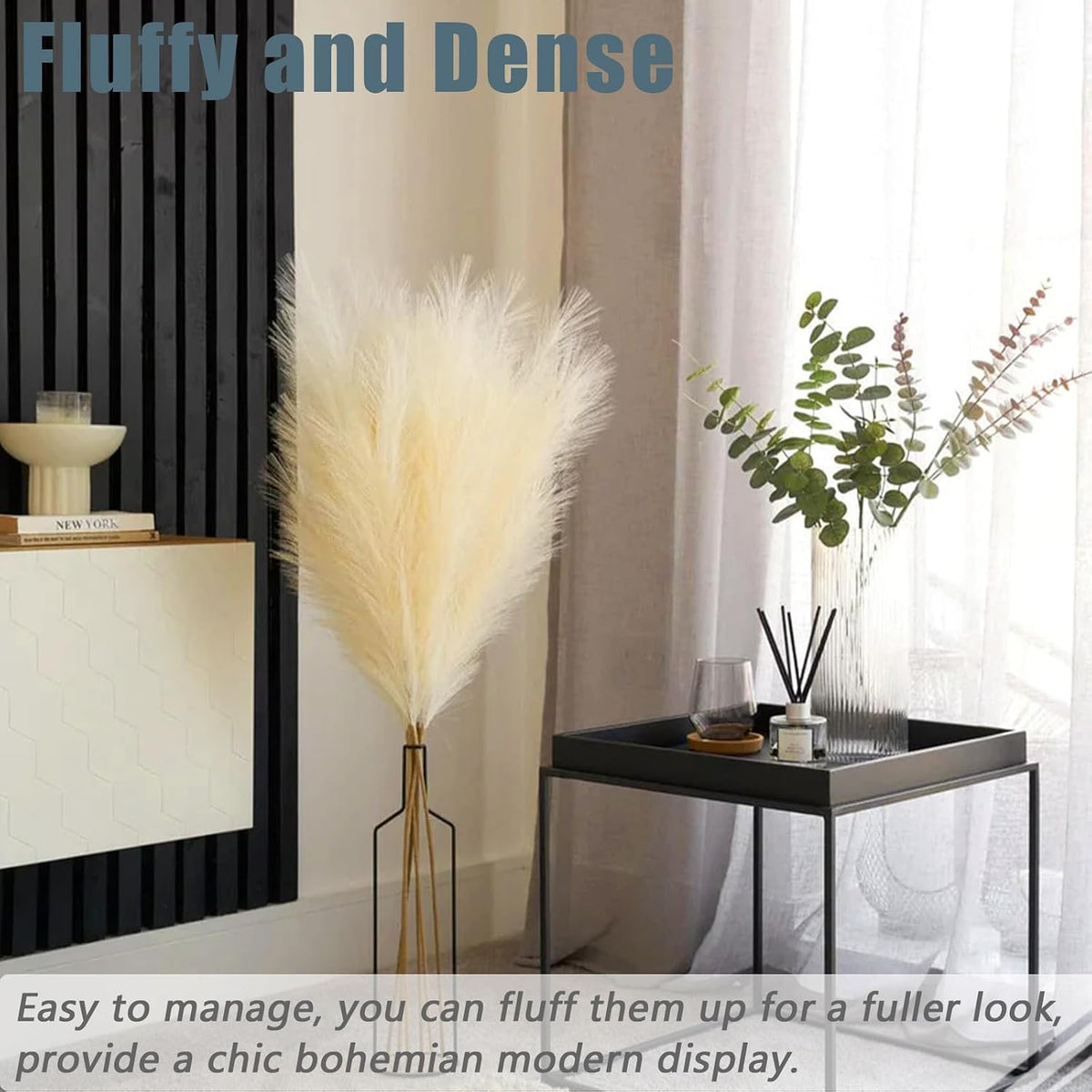 38" 10 Stems White Pampas Grass Tall Decor Faux Pampas Grass for Floor Vase