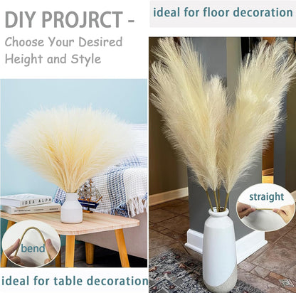 38" 10 Stems White Pampas Grass Tall Decor Faux Pampas Grass for Floor Vase