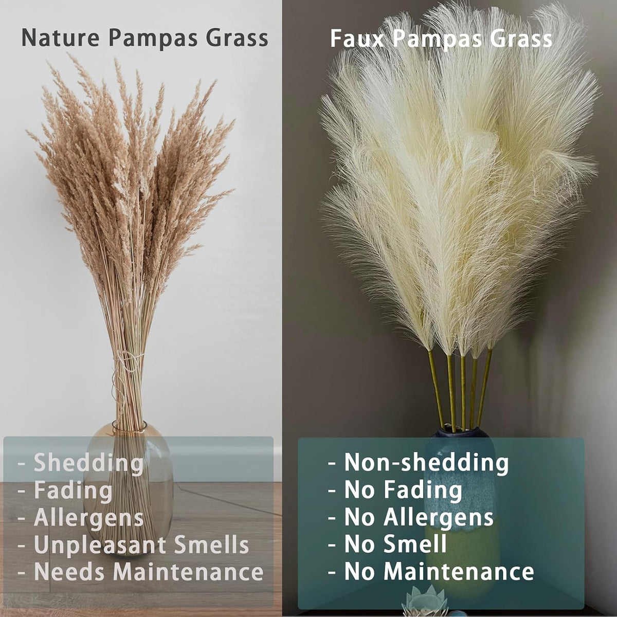 38" 10 Stems White Pampas Grass Tall Decor Faux Pampas Grass for Floor Vase