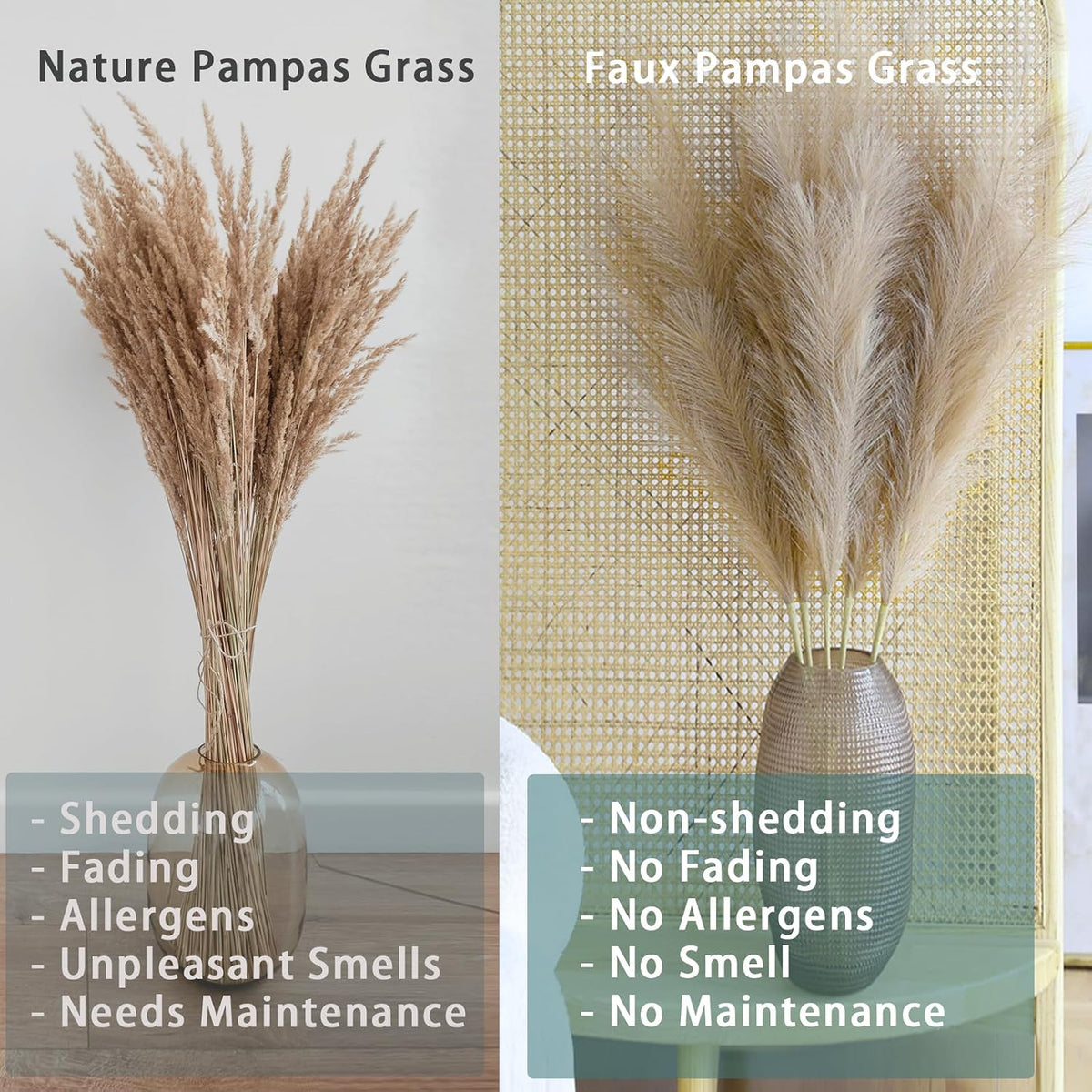 38" 10 Stems White Pampas Grass Tall Decor Faux Pampas Grass for Floor Vase
