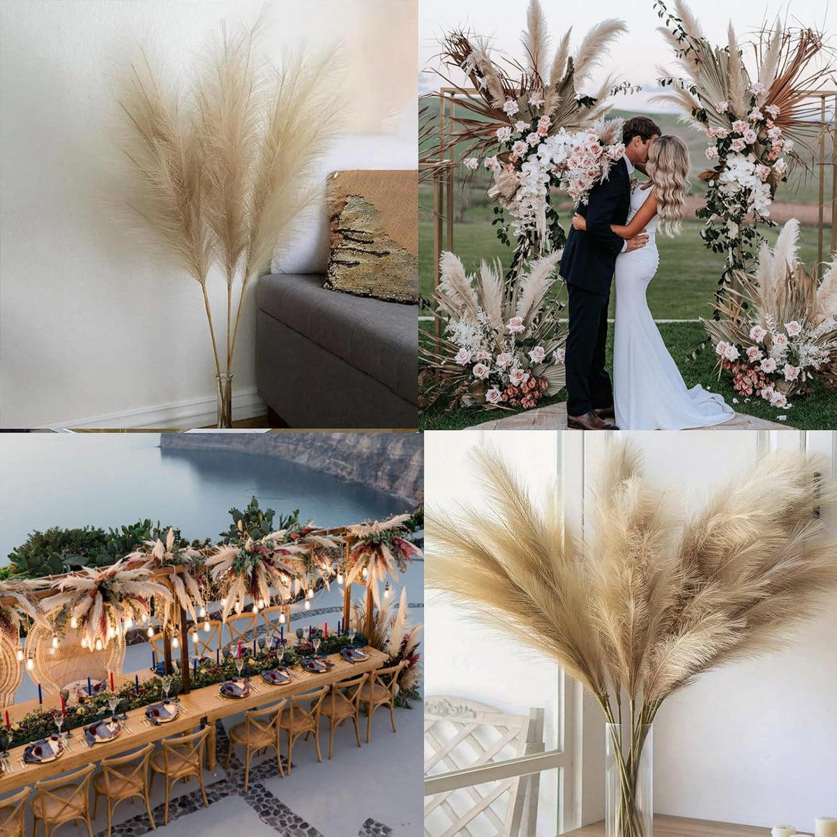 38" 10 Stems White Pampas Grass Tall Decor Faux Pampas Grass for Floor Vase