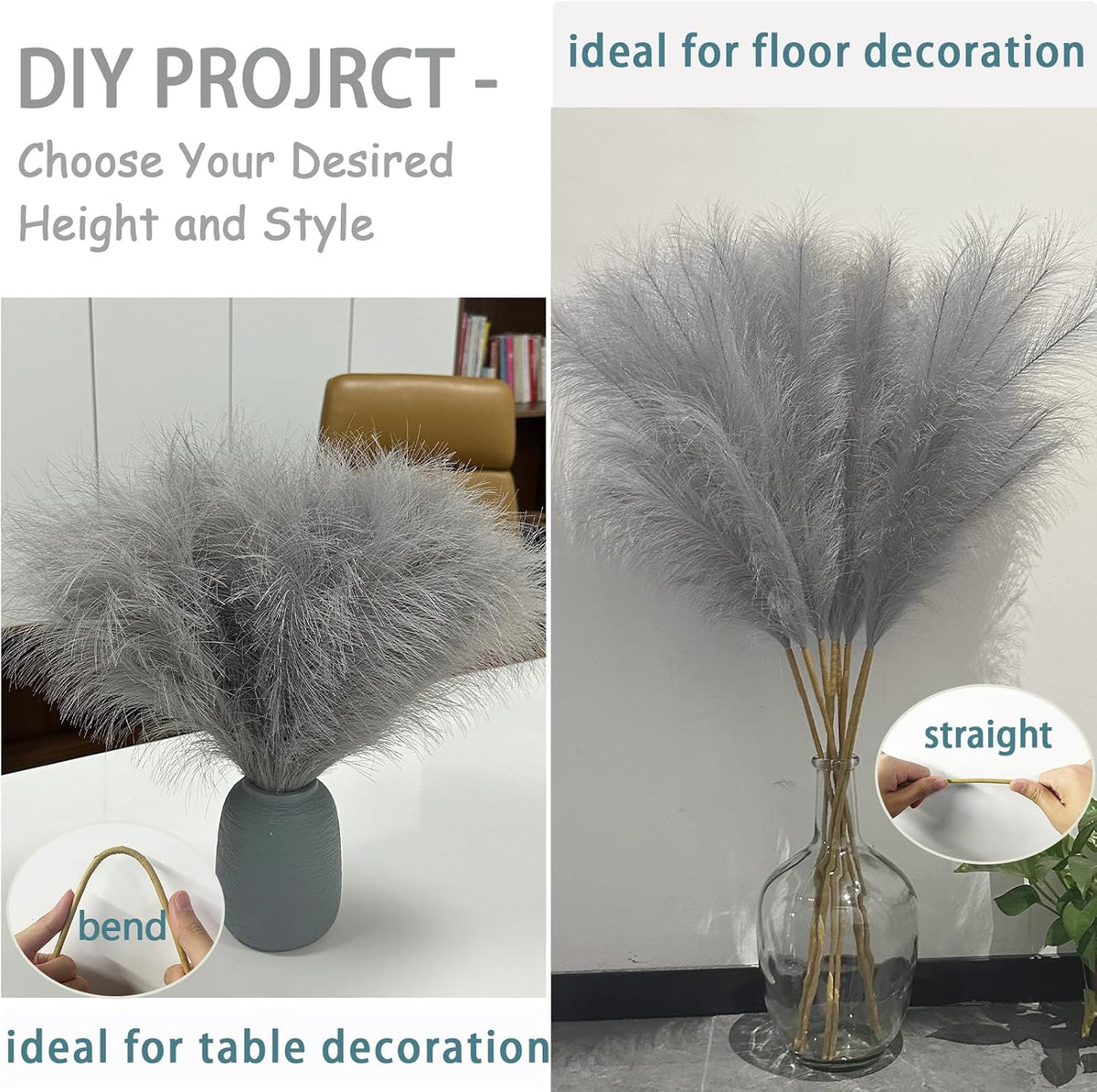 38" 10 Stems White Pampas Grass Tall Decor Faux Pampas Grass for Floor Vase