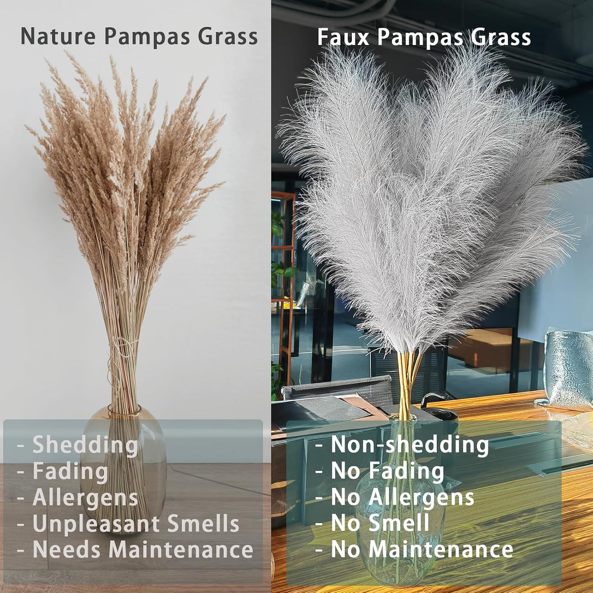 38" 10 Stems White Pampas Grass Tall Decor Faux Pampas Grass for Floor Vase