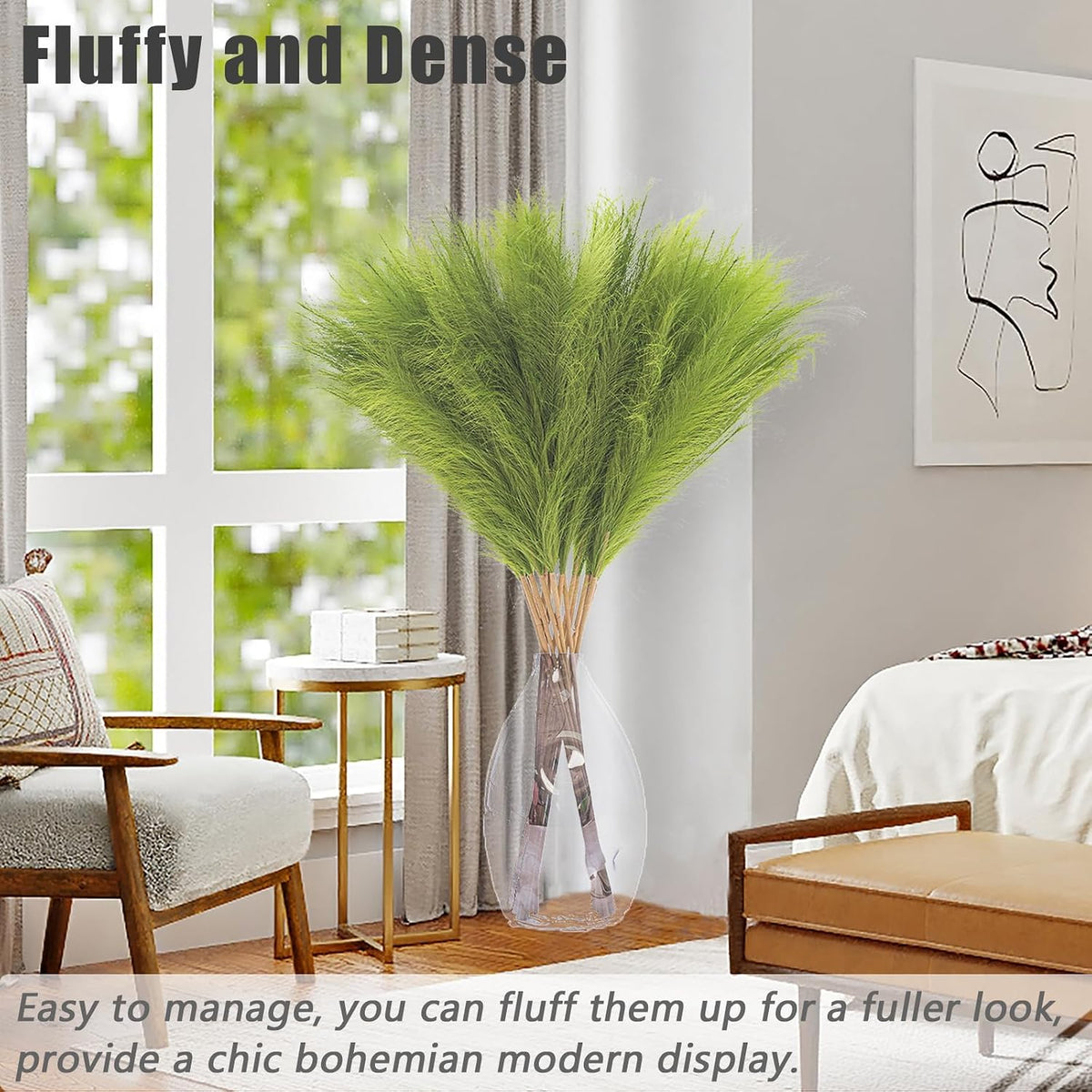 38" 10 Stems White Pampas Grass Tall Decor Faux Pampas Grass for Floor Vase