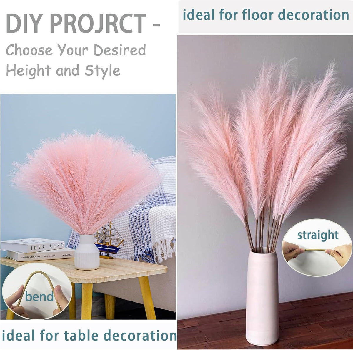 38" 10 Stems White Pampas Grass Tall Decor Faux Pampas Grass for Floor Vase