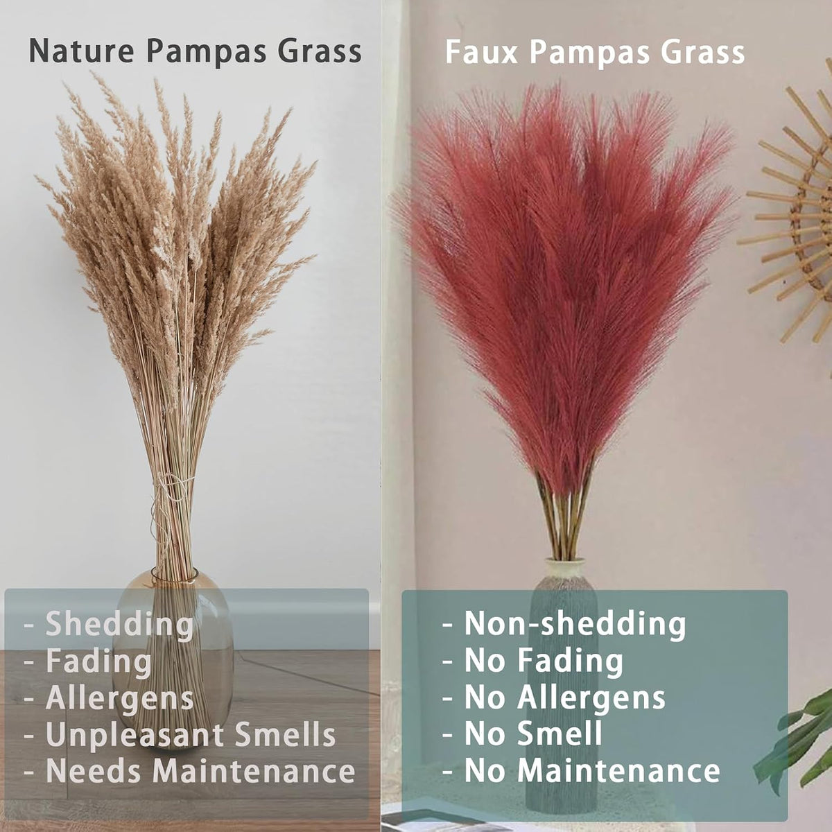 38" 10 Stems White Pampas Grass Tall Decor Faux Pampas Grass for Floor Vase