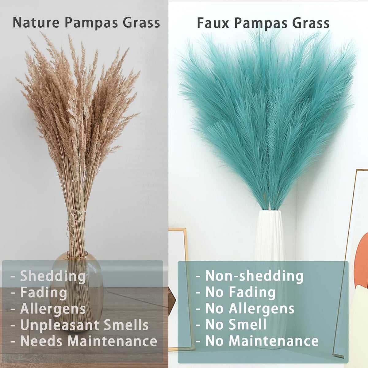 38" 10 Stems White Pampas Grass Tall Decor Faux Pampas Grass for Floor Vase