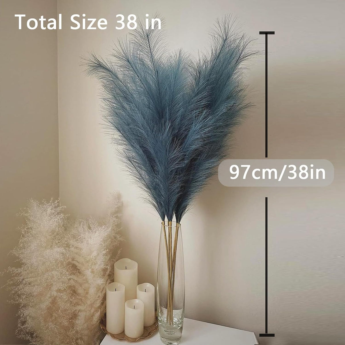38" 10 Stems White Pampas Grass Tall Decor Faux Pampas Grass for Floor Vase