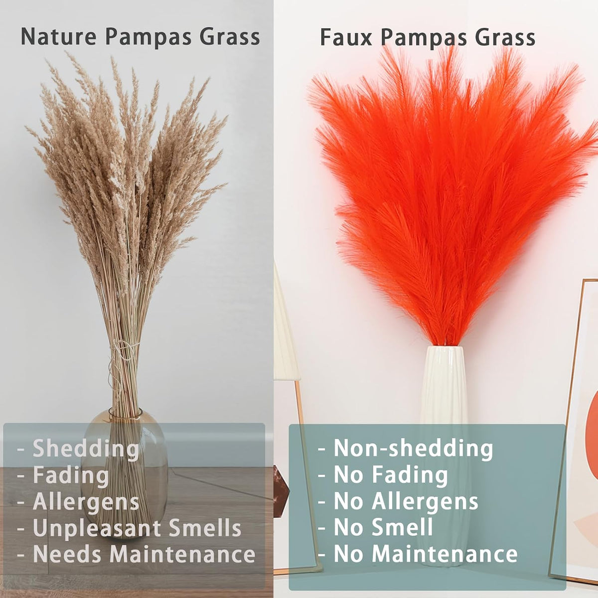 38" 10 Stems White Pampas Grass Tall Decor Faux Pampas Grass for Floor Vase