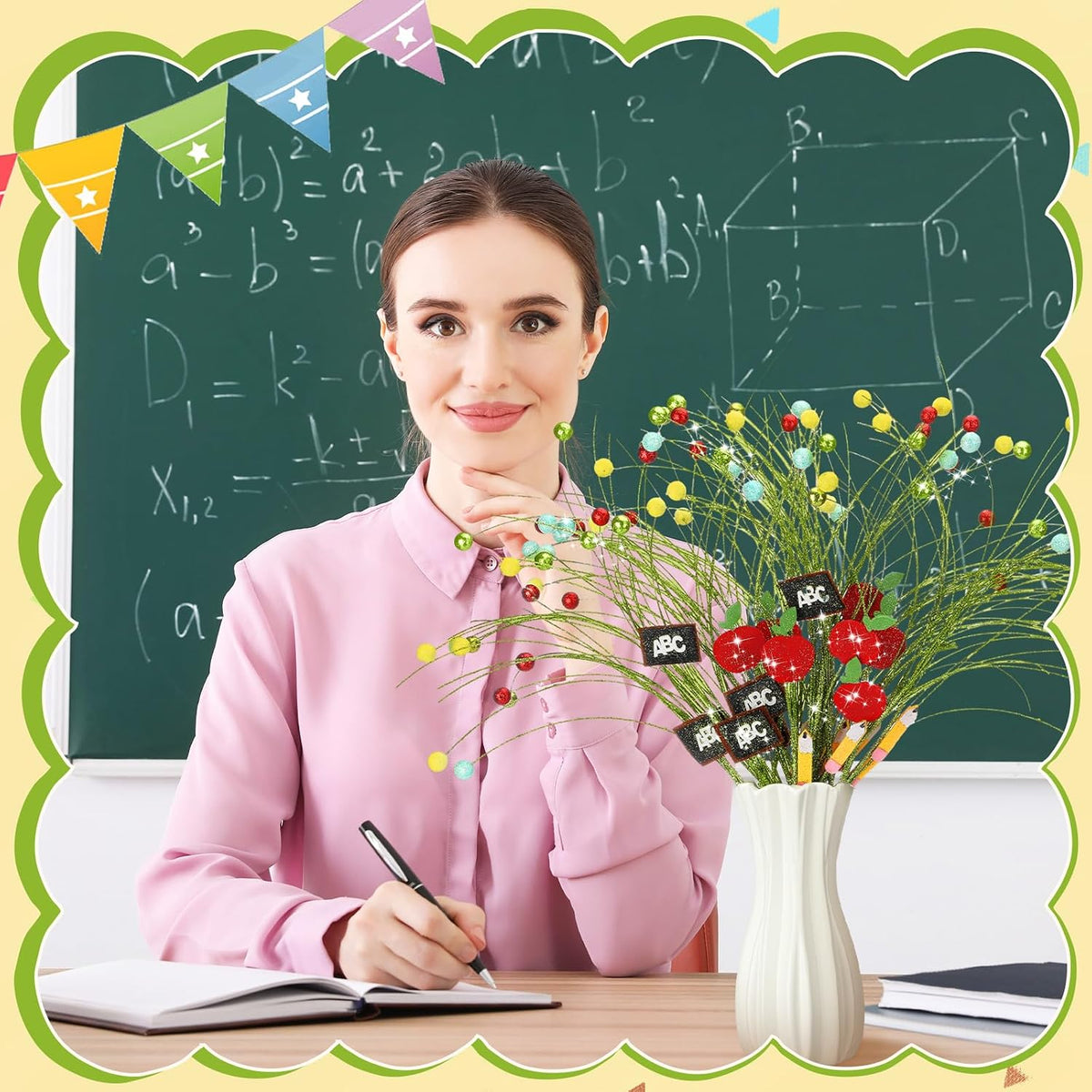 12 Pcs Back to School Centerpiece Picks, Flowers, 15 Inch