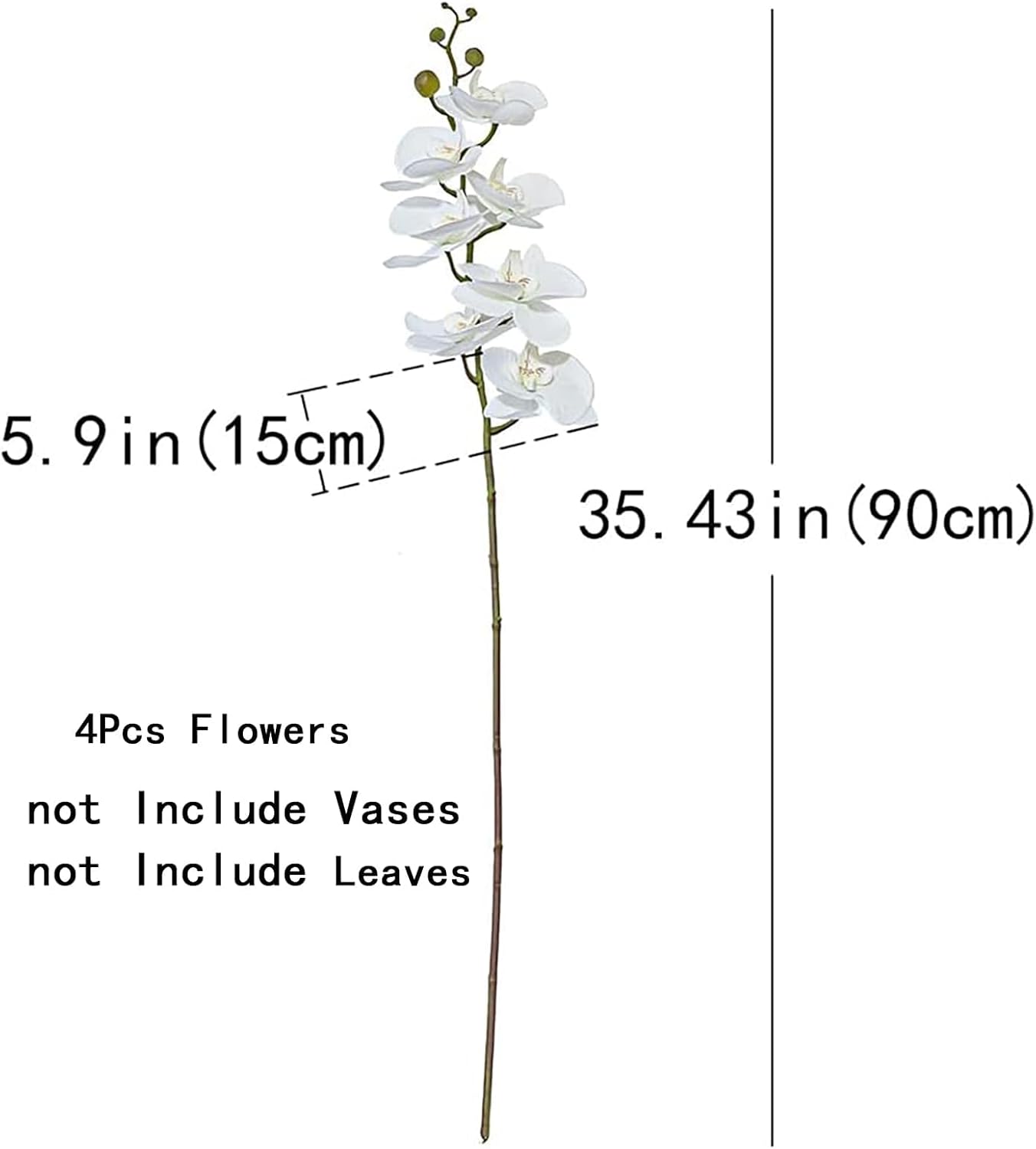 Artificial Orchid Plant, 35 Inch 4 Pcs Phalaenopsis Flowers with Leaves, Real Touch Orchid Stems for Home Decoration