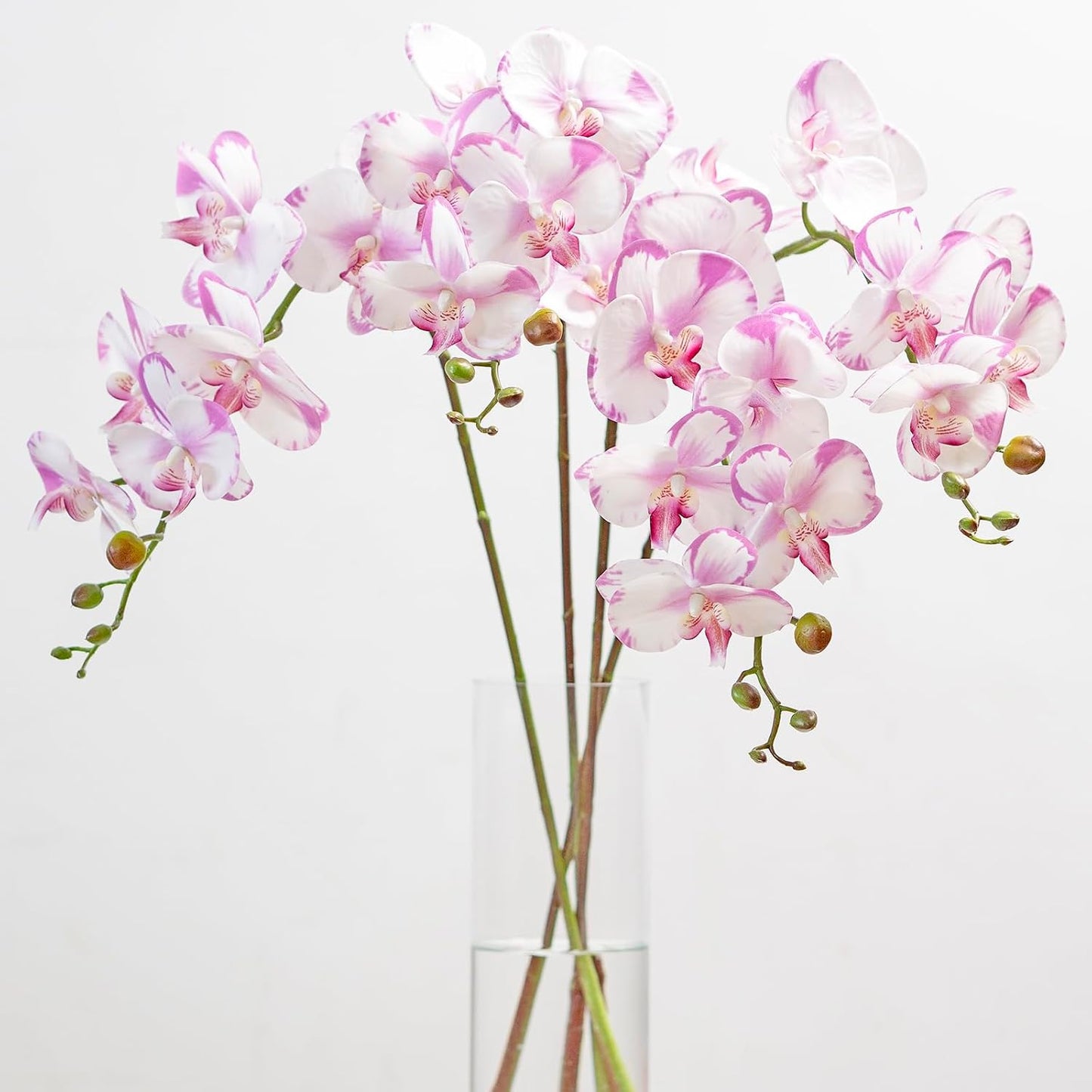 Artificial Orchid Plant, 35 Inch 4 Pcs Phalaenopsis Flowers with Leaves, Real Touch Orchid Stems for Home Decoration