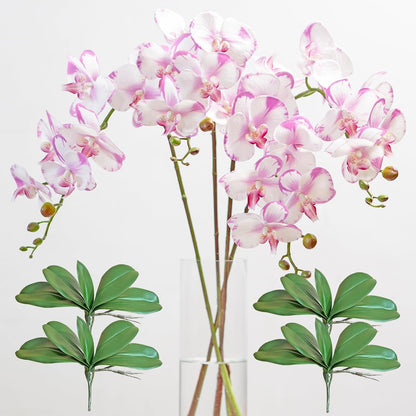 Artificial Orchid Plant, 35 Inch 4 Pcs Phalaenopsis Flowers with Leaves, Real Touch Orchid Stems for Home Decoration