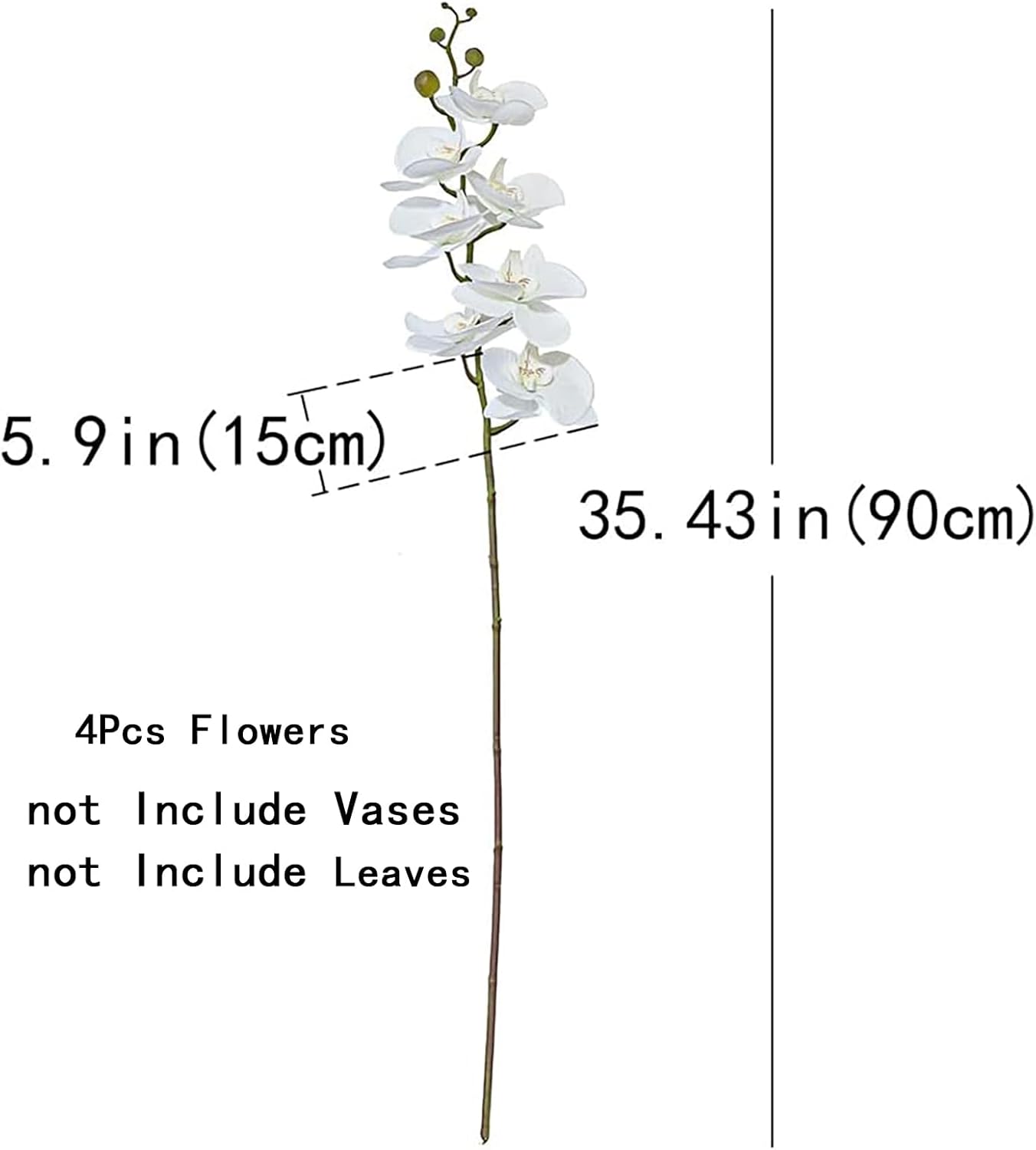 Artificial Orchid Plant, 35 Inch 4 Pcs Phalaenopsis Flowers with Leaves, Real Touch Orchid Stems for Home Decoration