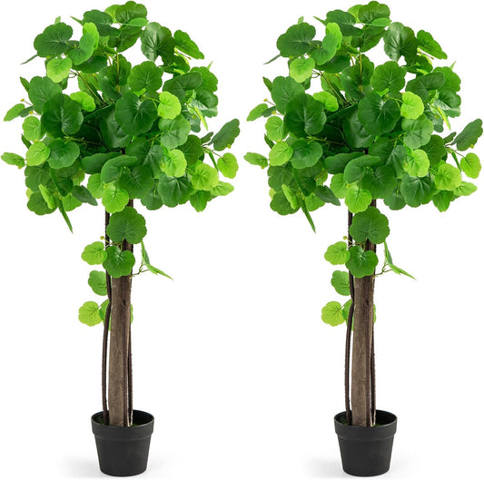 44” Artificial Crabapple Tree, Potted Fake Tree with Wood Trunk & PE rattans, Lush Mosses, Faux Greenery Plant in Pot with Adjustable Branches for Home Office Porch