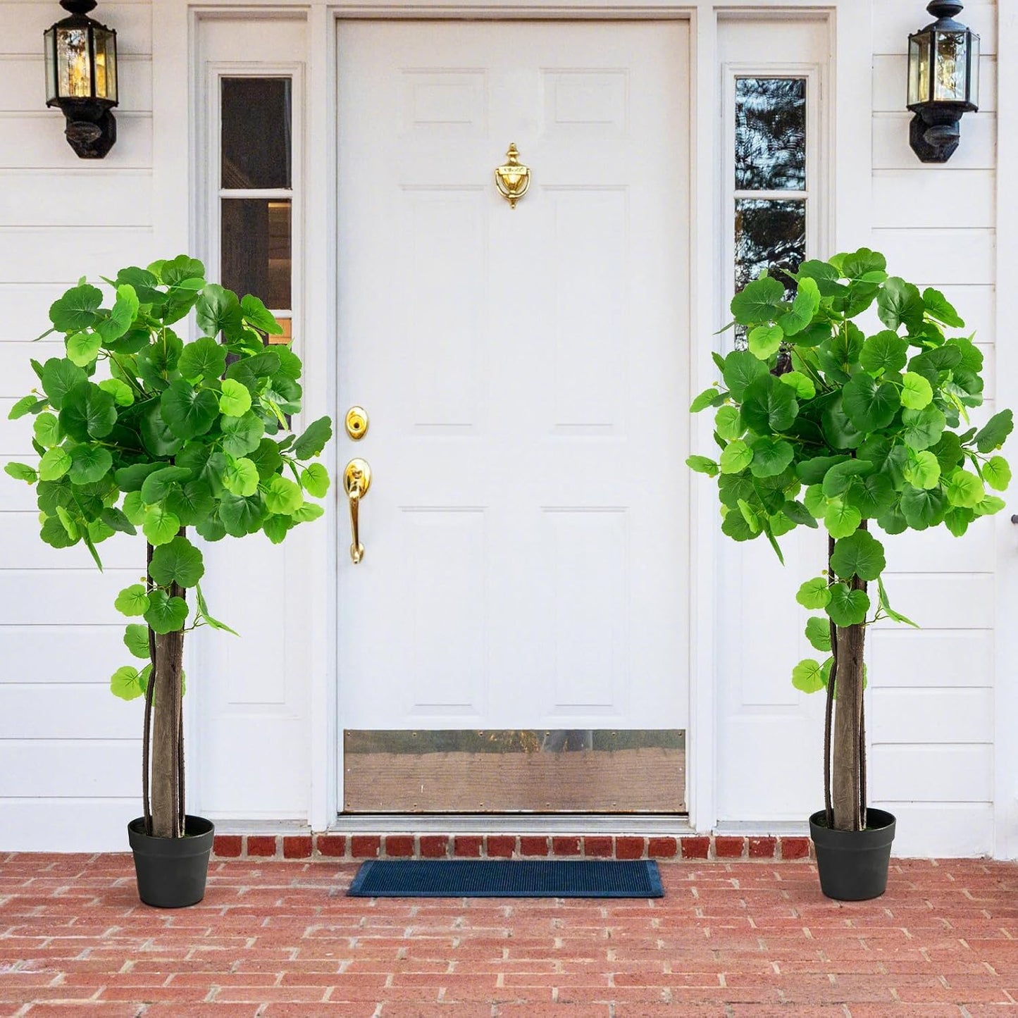 44” Artificial Crabapple Tree, Potted Fake Tree with Wood Trunk & PE rattans, Lush Mosses, Faux Greenery Plant in Pot with Adjustable Branches for Home Office Porch