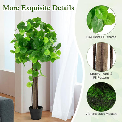44” Artificial Crabapple Tree, Potted Fake Tree with Wood Trunk & PE rattans, Lush Mosses, Faux Greenery Plant in Pot with Adjustable Branches for Home Office Porch