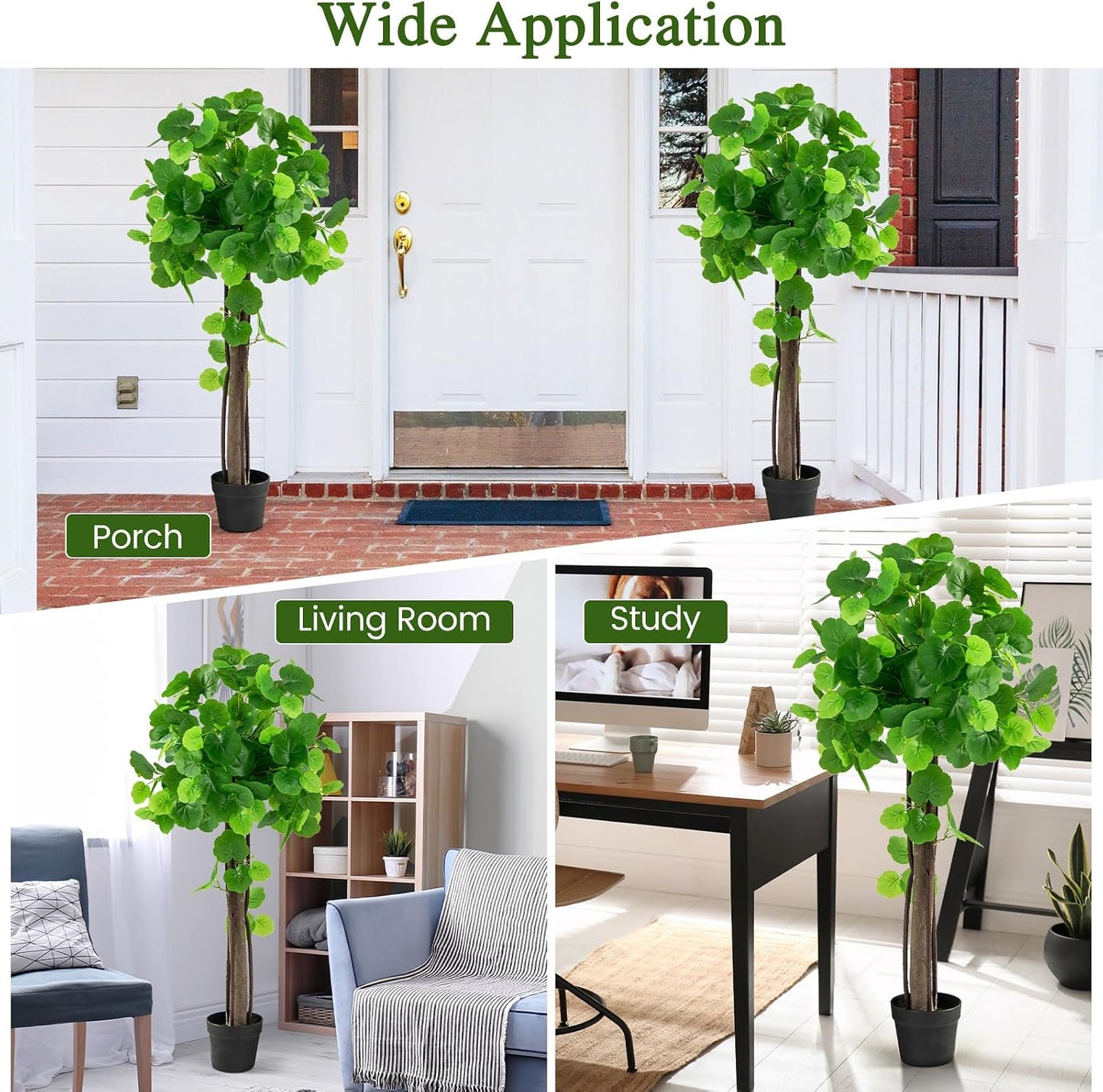 44” Artificial Crabapple Tree, Potted Fake Tree with Wood Trunk & PE rattans, Lush Mosses, Faux Greenery Plant in Pot with Adjustable Branches for Home Office Porch