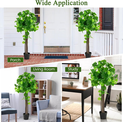 44” Artificial Crabapple Tree, Potted Fake Tree with Wood Trunk & PE rattans, Lush Mosses, Faux Greenery Plant in Pot with Adjustable Branches for Home Office Porch