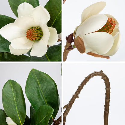 Artificial Magnolia Floral Stems 2PCS 19.7'' Tall Faux Magnolia Silk Flowers Bouquet Fake Greenery Branches for Home Wedding Arrangements Table Vase Centerpieces Rustic Decor(Vase not Included)