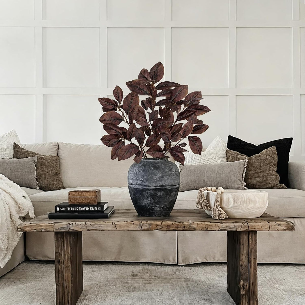 Artificial Magnolia Floral Stems 2PCS 19.7'' Tall Faux Magnolia Silk Flowers Bouquet Fake Greenery Branches for Home Wedding Arrangements Table Vase Centerpieces Rustic Decor(Vase not Included)
