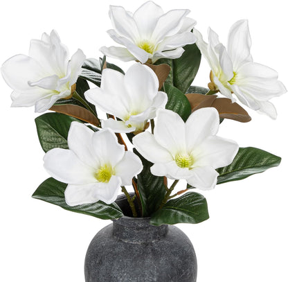 Artificial Magnolia Floral Stems 2PCS 19.7'' Tall Faux Magnolia Silk Flowers Bouquet Fake Greenery Branches for Home Wedding Arrangements Table Vase Centerpieces Rustic Decor(Vase not Included)