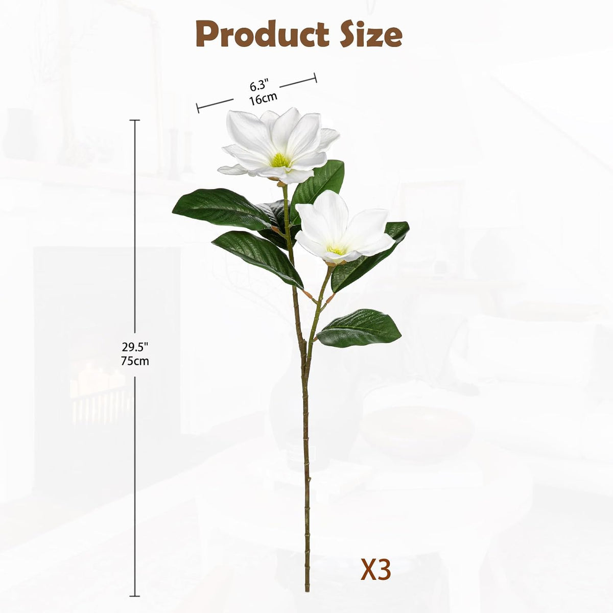 Artificial Magnolia Floral Stems 2PCS 19.7'' Tall Faux Magnolia Silk Flowers Bouquet Fake Greenery Branches for Home Wedding Arrangements Table Vase Centerpieces Rustic Decor(Vase not Included)