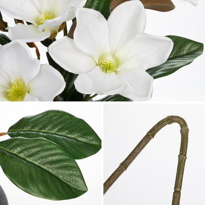 Artificial Magnolia Floral Stems 2PCS 19.7'' Tall Faux Magnolia Silk Flowers Bouquet Fake Greenery Branches for Home Wedding Arrangements Table Vase Centerpieces Rustic Decor(Vase not Included)