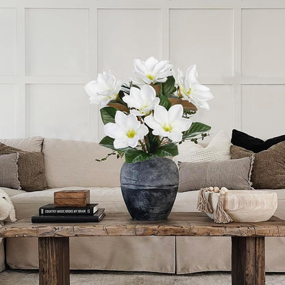 Artificial Magnolia Floral Stems 2PCS 19.7'' Tall Faux Magnolia Silk Flowers Bouquet Fake Greenery Branches for Home Wedding Arrangements Table Vase Centerpieces Rustic Decor(Vase not Included)