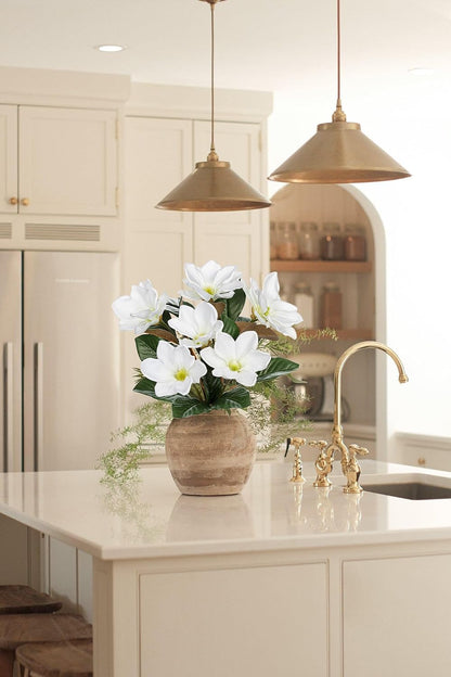 Artificial Magnolia Floral Stems 2PCS 19.7'' Tall Faux Magnolia Silk Flowers Bouquet Fake Greenery Branches for Home Wedding Arrangements Table Vase Centerpieces Rustic Decor(Vase not Included)