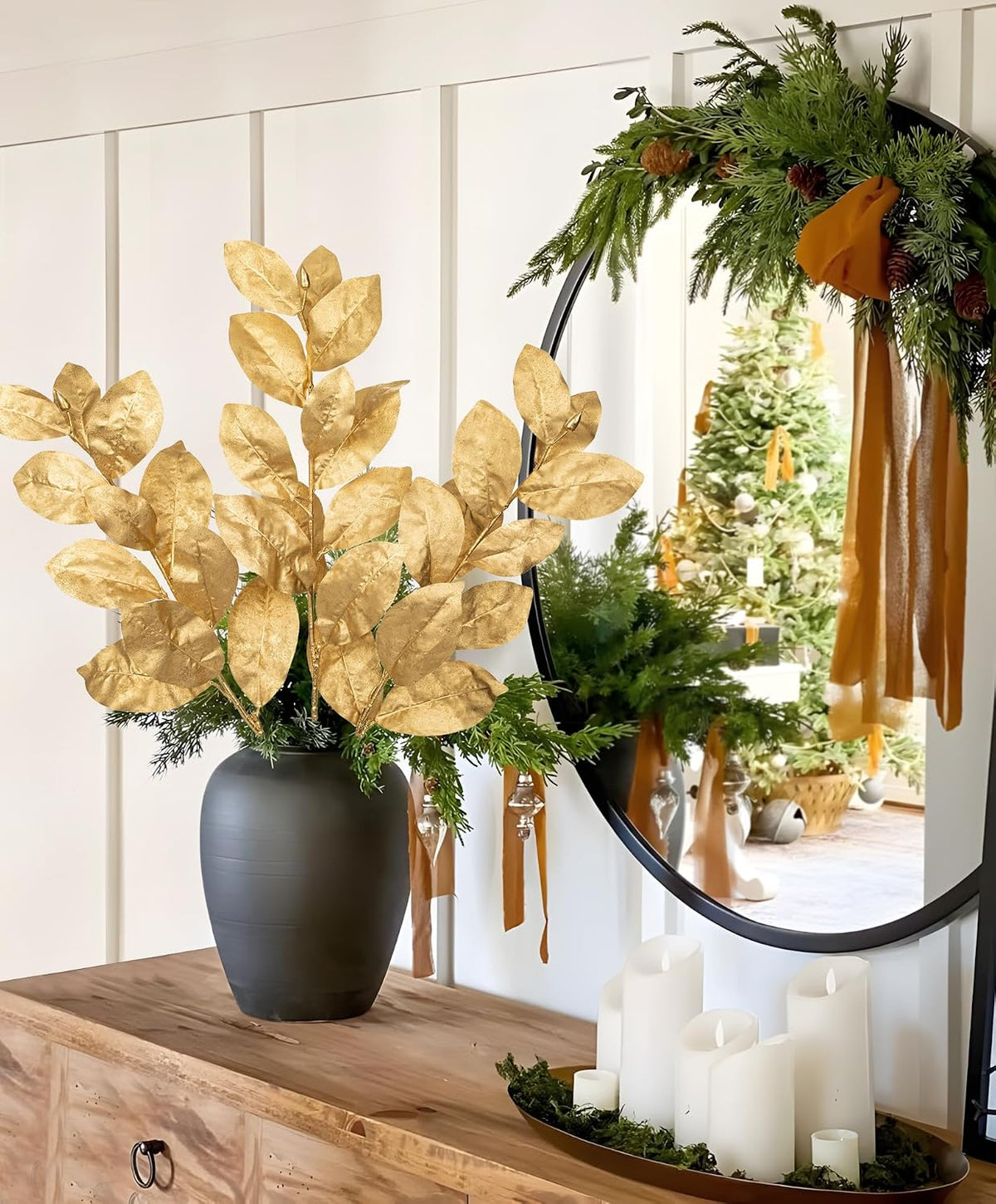 Artificial Magnolia Floral Stems 2PCS 19.7'' Tall Faux Magnolia Silk Flowers Bouquet Fake Greenery Branches for Home Wedding Arrangements Table Vase Centerpieces Rustic Decor(Vase not Included)