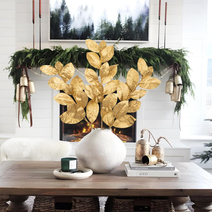 Artificial Magnolia Floral Stems 2PCS 19.7'' Tall Faux Magnolia Silk Flowers Bouquet Fake Greenery Branches for Home Wedding Arrangements Table Vase Centerpieces Rustic Decor(Vase not Included)