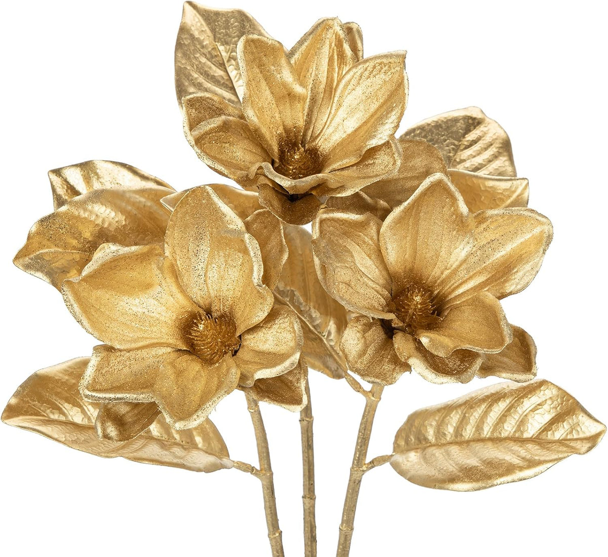 Artificial Magnolia Floral Stems 2PCS 19.7'' Tall Faux Magnolia Silk Flowers Bouquet Fake Greenery Branches for Home Wedding Arrangements Table Vase Centerpieces Rustic Decor(Vase not Included)
