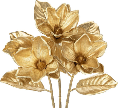 Artificial Magnolia Floral Stems 2PCS 19.7'' Tall Faux Magnolia Silk Flowers Bouquet Fake Greenery Branches for Home Wedding Arrangements Table Vase Centerpieces Rustic Decor(Vase not Included)