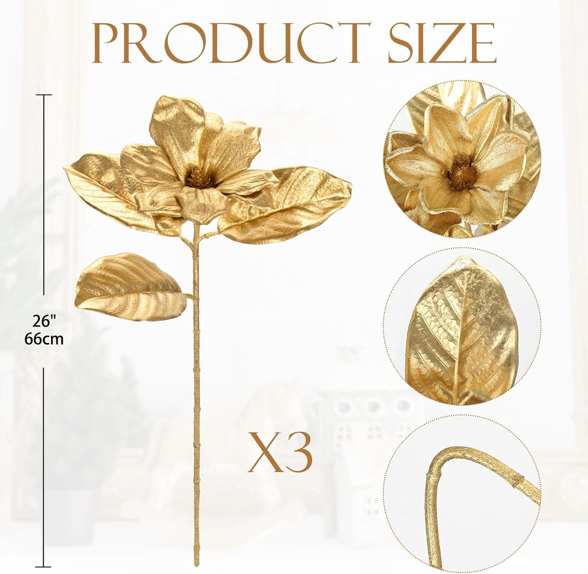 Artificial Magnolia Floral Stems 2PCS 19.7'' Tall Faux Magnolia Silk Flowers Bouquet Fake Greenery Branches for Home Wedding Arrangements Table Vase Centerpieces Rustic Decor(Vase not Included)