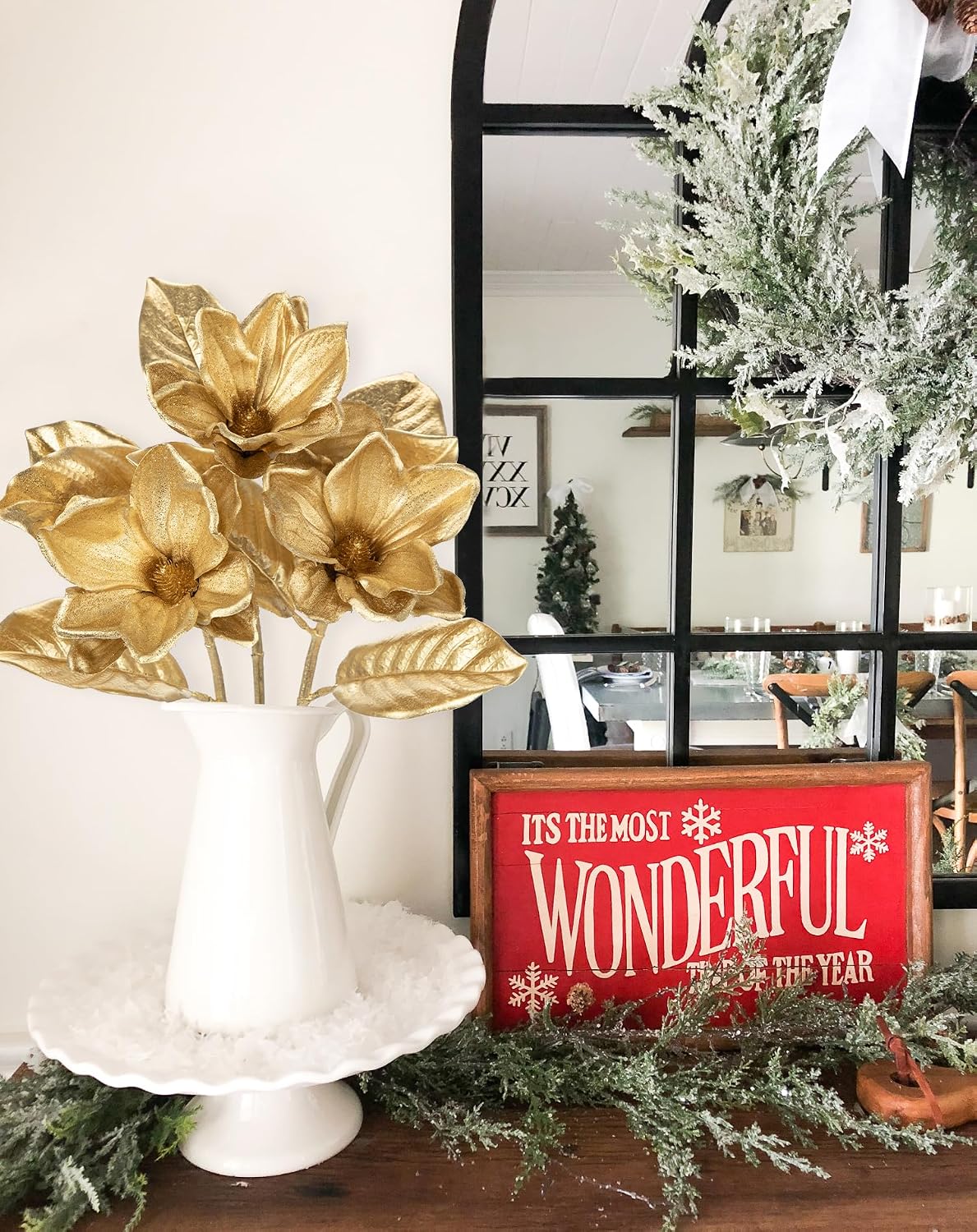 Artificial Magnolia Floral Stems 2PCS 19.7'' Tall Faux Magnolia Silk Flowers Bouquet Fake Greenery Branches for Home Wedding Arrangements Table Vase Centerpieces Rustic Decor(Vase not Included)