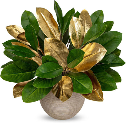 Artificial Magnolia Floral Stems 2PCS 19.7'' Tall Faux Magnolia Silk Flowers Bouquet Fake Greenery Branches for Home Wedding Arrangements Table Vase Centerpieces Rustic Decor(Vase not Included)