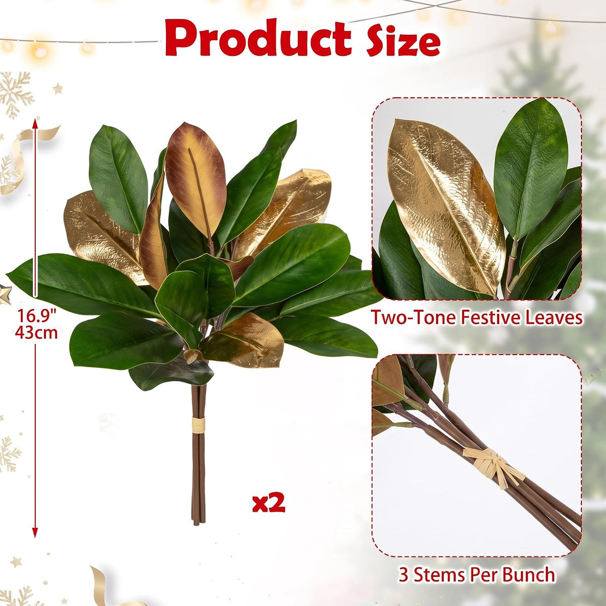 Artificial Magnolia Floral Stems 2PCS 19.7'' Tall Faux Magnolia Silk Flowers Bouquet Fake Greenery Branches for Home Wedding Arrangements Table Vase Centerpieces Rustic Decor(Vase not Included)