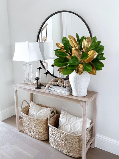 Artificial Magnolia Floral Stems 2PCS 19.7'' Tall Faux Magnolia Silk Flowers Bouquet Fake Greenery Branches for Home Wedding Arrangements Table Vase Centerpieces Rustic Decor(Vase not Included)