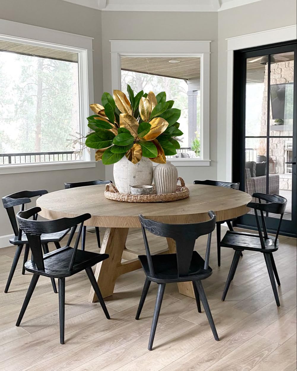 Artificial Magnolia Floral Stems 2PCS 19.7'' Tall Faux Magnolia Silk Flowers Bouquet Fake Greenery Branches for Home Wedding Arrangements Table Vase Centerpieces Rustic Decor(Vase not Included)