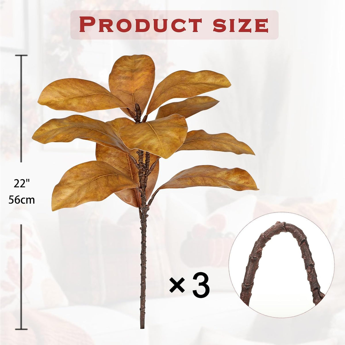 Artificial Magnolia Floral Stems 2PCS 19.7'' Tall Faux Magnolia Silk Flowers Bouquet Fake Greenery Branches for Home Wedding Arrangements Table Vase Centerpieces Rustic Decor(Vase not Included)