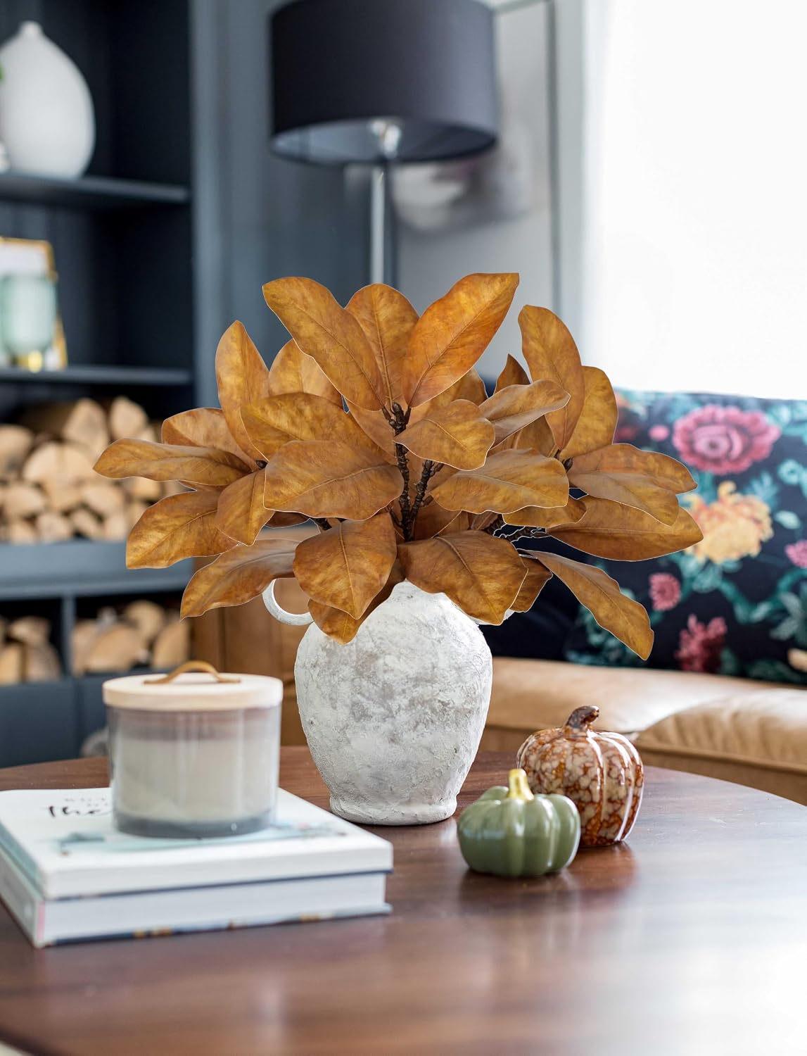 Artificial Magnolia Floral Stems 2PCS 19.7'' Tall Faux Magnolia Silk Flowers Bouquet Fake Greenery Branches for Home Wedding Arrangements Table Vase Centerpieces Rustic Decor(Vase not Included)